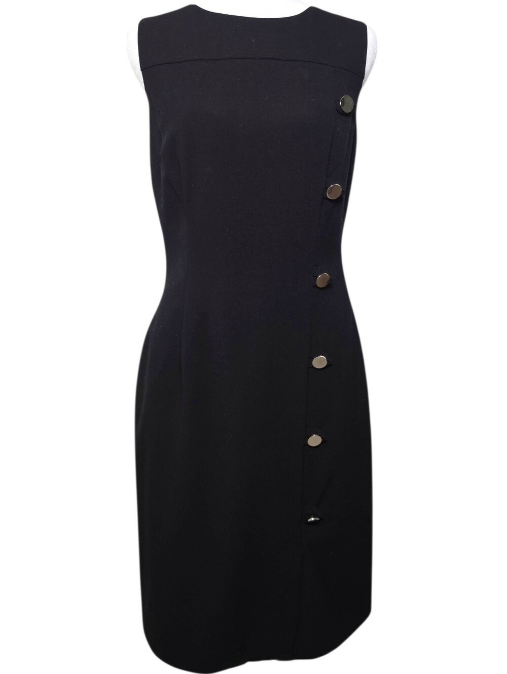 Calvin Klein Asymmetrical Button Black Sheath Dress